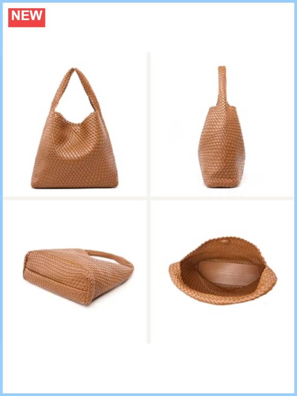 Woven Leather Tote Bag for Women Large Handbag with Clutch - Picture 5 of 6